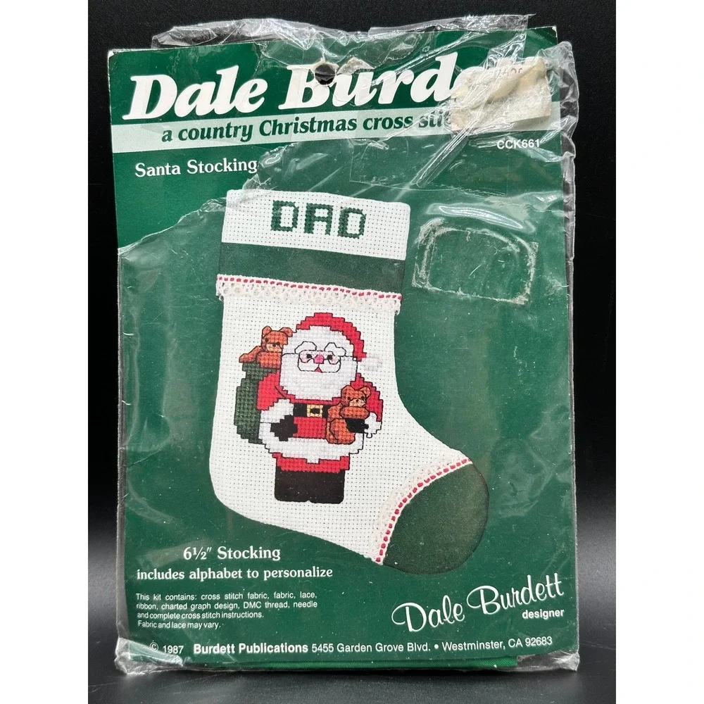 Vintage Dale Burdett Santa Stocking Cross Stitch Kit  Personalized‎ Ornament